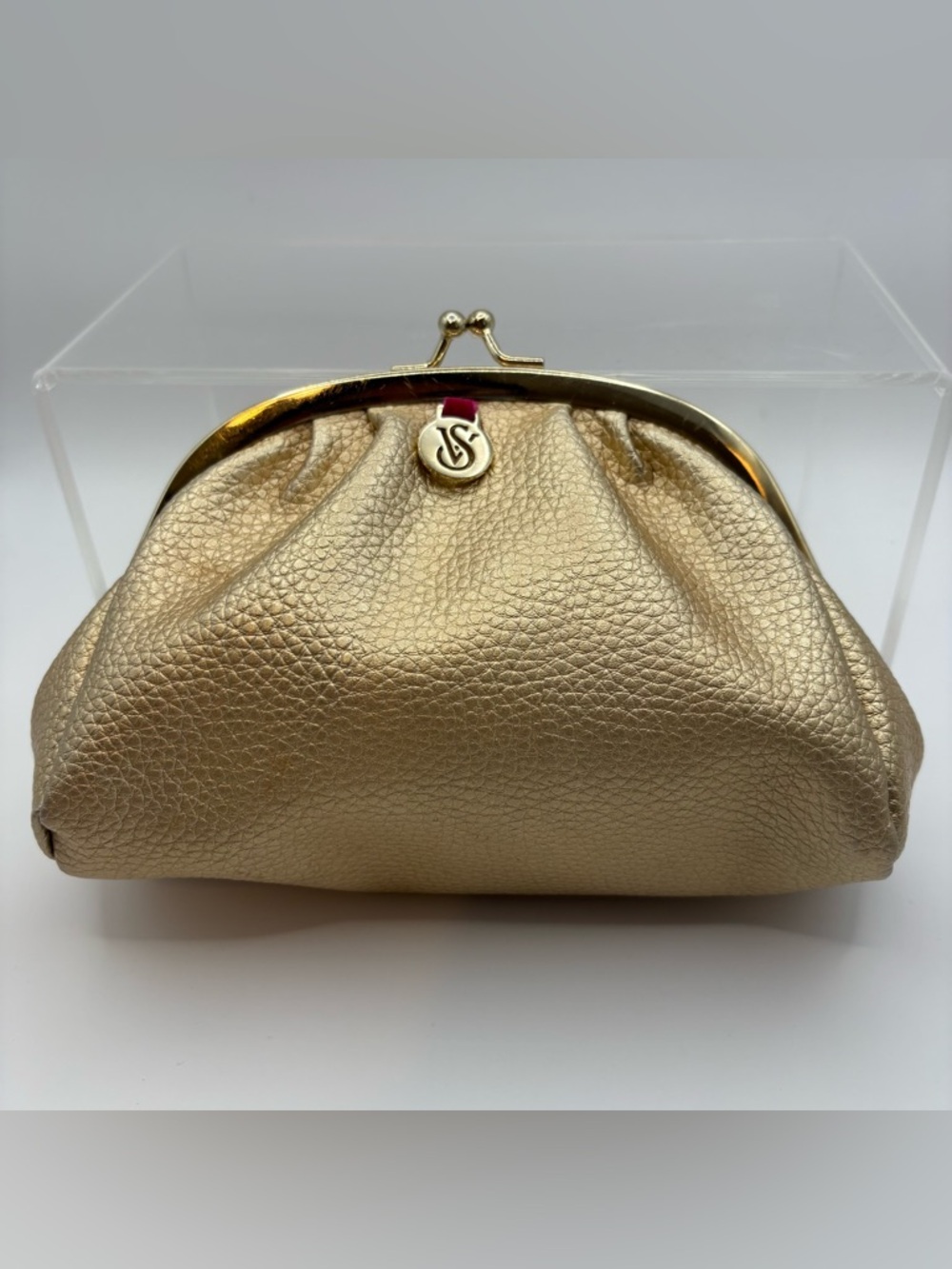 Victoria's Secret Gold Pebbled Leather Kiss-Lock Wristlet